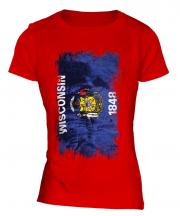 Wisconsin State Grunge Flag Ladies T-Shirt