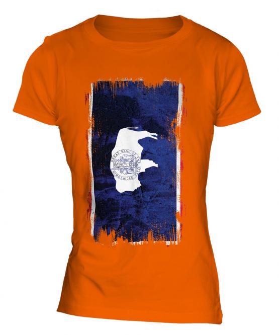 Wyoming State Grunge Flag Ladies T-Shirt