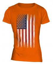 Stars And Stripes Faded Flag Ladies T-Shirt