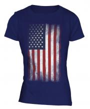 Stars And Stripes Faded Flag Ladies T-Shirt
