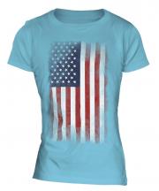 Stars And Stripes Faded Flag Ladies T-Shirt