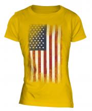Stars And Stripes Faded Flag Ladies T-Shirt