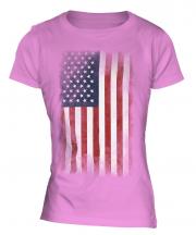 Stars And Stripes Faded Flag Ladies T-Shirt