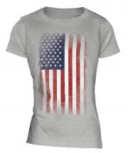 Stars And Stripes Faded Flag Ladies T-Shirt