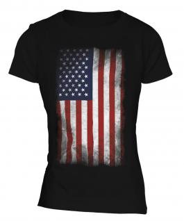 Stars And Stripes Faded Flag Ladies T-Shirt