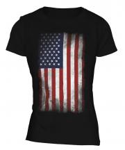 Stars And Stripes Faded Flag Ladies T-Shirt