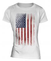 Stars And Stripes Faded Flag Ladies T-Shirt