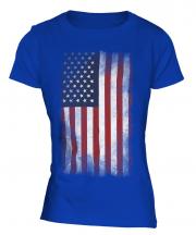 Stars And Stripes Faded Flag Ladies T-Shirt