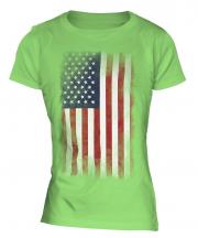 Stars And Stripes Faded Flag Ladies T-Shirt