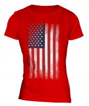 Stars And Stripes Faded Flag Ladies T-Shirt