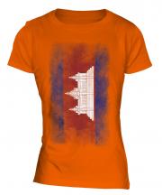 Cambodia Faded Flag Ladies T-Shirt