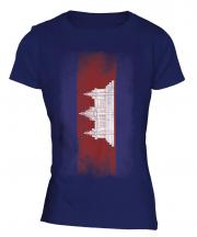Cambodia Faded Flag Ladies T-Shirt