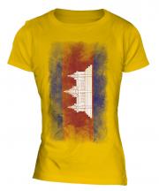 Cambodia Faded Flag Ladies T-Shirt