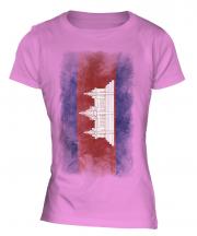 Cambodia Faded Flag Ladies T-Shirt
