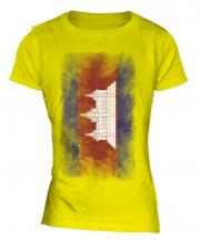 Cambodia Faded Flag Ladies T-Shirt