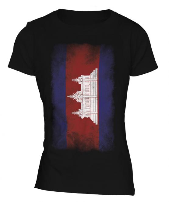 Cambodia Faded Flag Ladies T-Shirt