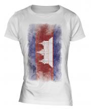 Cambodia Faded Flag Ladies T-Shirt