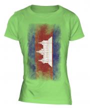 Cambodia Faded Flag Ladies T-Shirt
