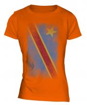 Democratic Rep. Of Congo Faded Flag Ladies T-Shirt