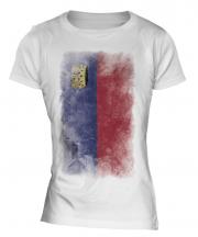 Liechtenstein Faded Flag Ladies T-Shirt
