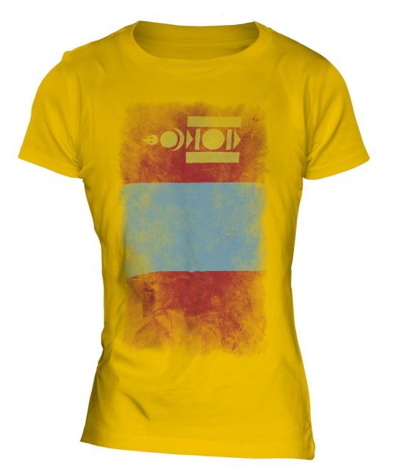 Mongolia Faded Flag Ladies T-Shirt