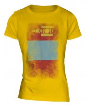 Mongolia Faded Flag Ladies T-Shirt