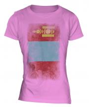 Mongolia Faded Flag Ladies T-Shirt