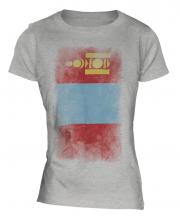 Mongolia Faded Flag Ladies T-Shirt