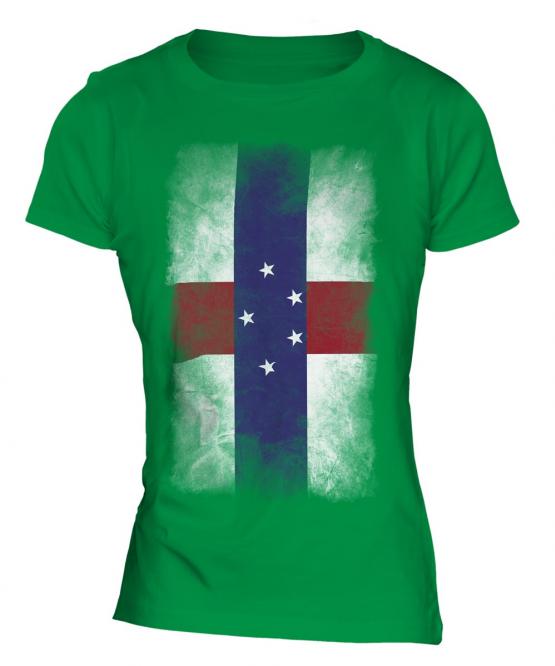 Netherlands Antilles Faded Flag Ladies T-Shirt