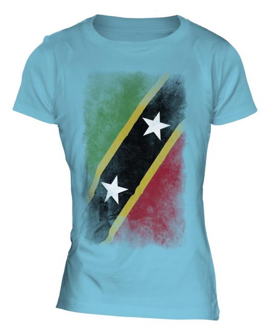 Saint Kitts And Nevis Faded Flag Ladies T-Shirt