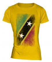Saint Kitts And Nevis Faded Flag Ladies T-Shirt
