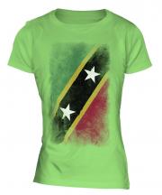 Saint Kitts And Nevis Faded Flag Ladies T-Shirt
