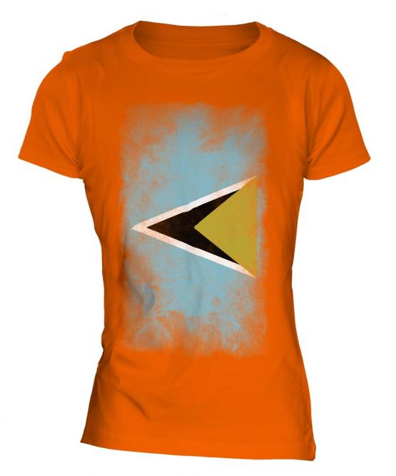 Saint Lucia Faded Flag Ladies T-Shirt