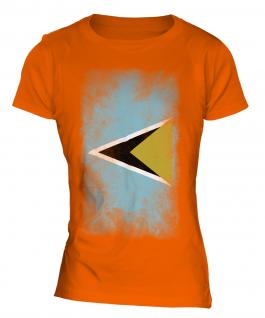 Saint Lucia Faded Flag Ladies T-Shirt