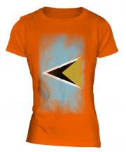 Saint Lucia Faded Flag Ladies T-Shirt