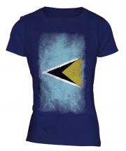 Saint Lucia Faded Flag Ladies T-Shirt