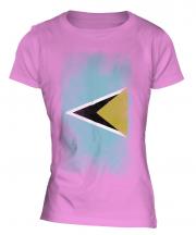Saint Lucia Faded Flag Ladies T-Shirt