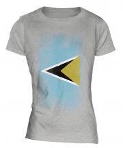 Saint Lucia Faded Flag Ladies T-Shirt