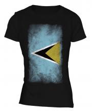 Saint Lucia Faded Flag Ladies T-Shirt