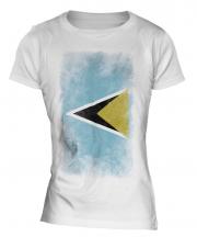 Saint Lucia Faded Flag Ladies T-Shirt