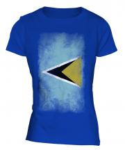 Saint Lucia Faded Flag Ladies T-Shirt