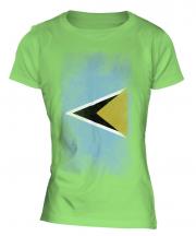 Saint Lucia Faded Flag Ladies T-Shirt