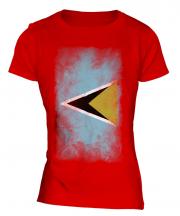 Saint Lucia Faded Flag Ladies T-Shirt