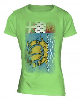 Saint Pierre And Miquelon Faded Flag Ladies T-Shirt