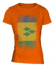 Saint Vincents And The Grenadines Faded Flag Ladies T-Shirt
