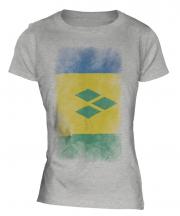 Saint Vincents And The Grenadines Faded Flag Ladies T-Shirt