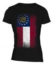 Georgia State Faded Flag Ladies T-Shirt