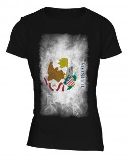 Illinois State Faded Flag Ladies T-Shirt