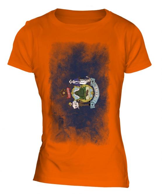 Maine State Faded Flag Ladies T-Shirt