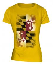 Maryland State Faded Flag Ladies T-Shirt